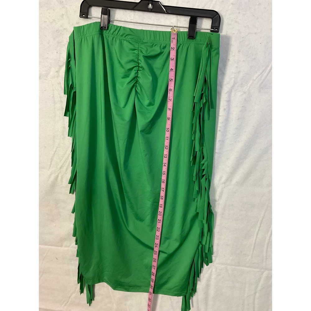 SHEIN Curve 2 Piece Skirt Set Womens 0XL Green Fringe Crop Top Midi Skirt Co-ord - Picture 6 of 11